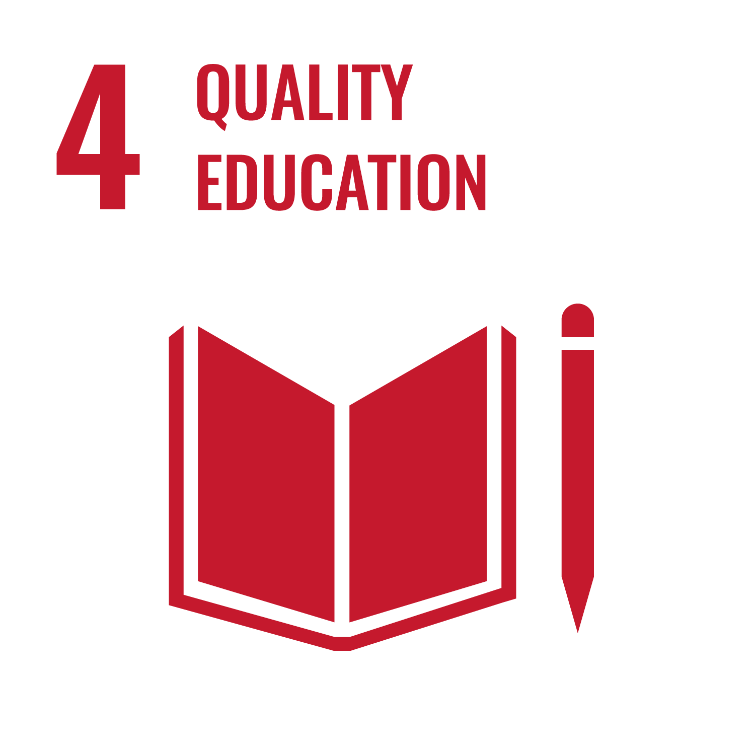 Icon representing Sustainable Development Goal 4: Quality Education, featuring an open book and a pencil, signifying learning and knowledge.