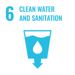 Icon representing Goal 6: Clean Water and Sanitation, featuring a glass with water and a drop symbol, highlighting water sustainability.