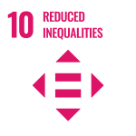 Icon for "Reduced Inequalities," featuring the number 10 and an equal sign flanked by arrows, symbolizing balance and equity.