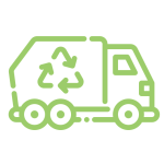 A green recycling truck with arrows symbolizing recycling, illustrating eco-friendly waste collection and environmental awareness.
